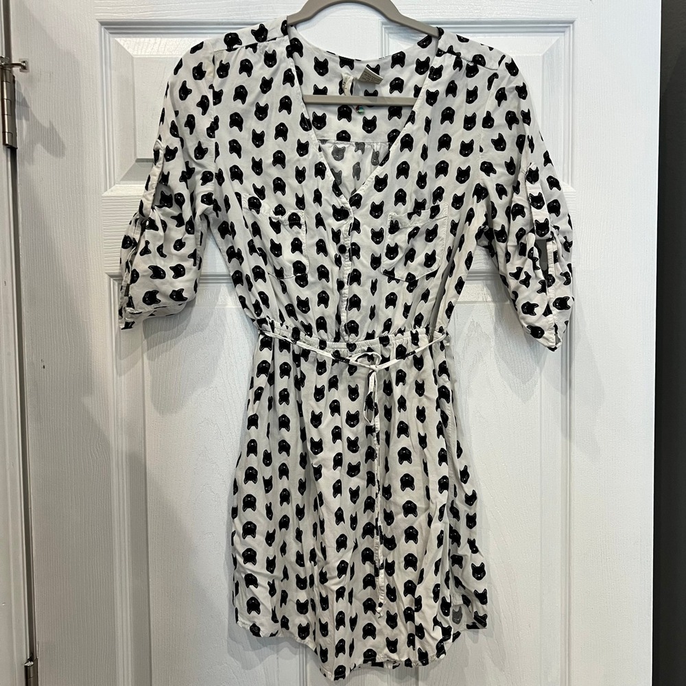 Mimi Chica Shirt Dress Rayon Cat Print Whimsigoth Quirky Kitcore Cat Lady Meow